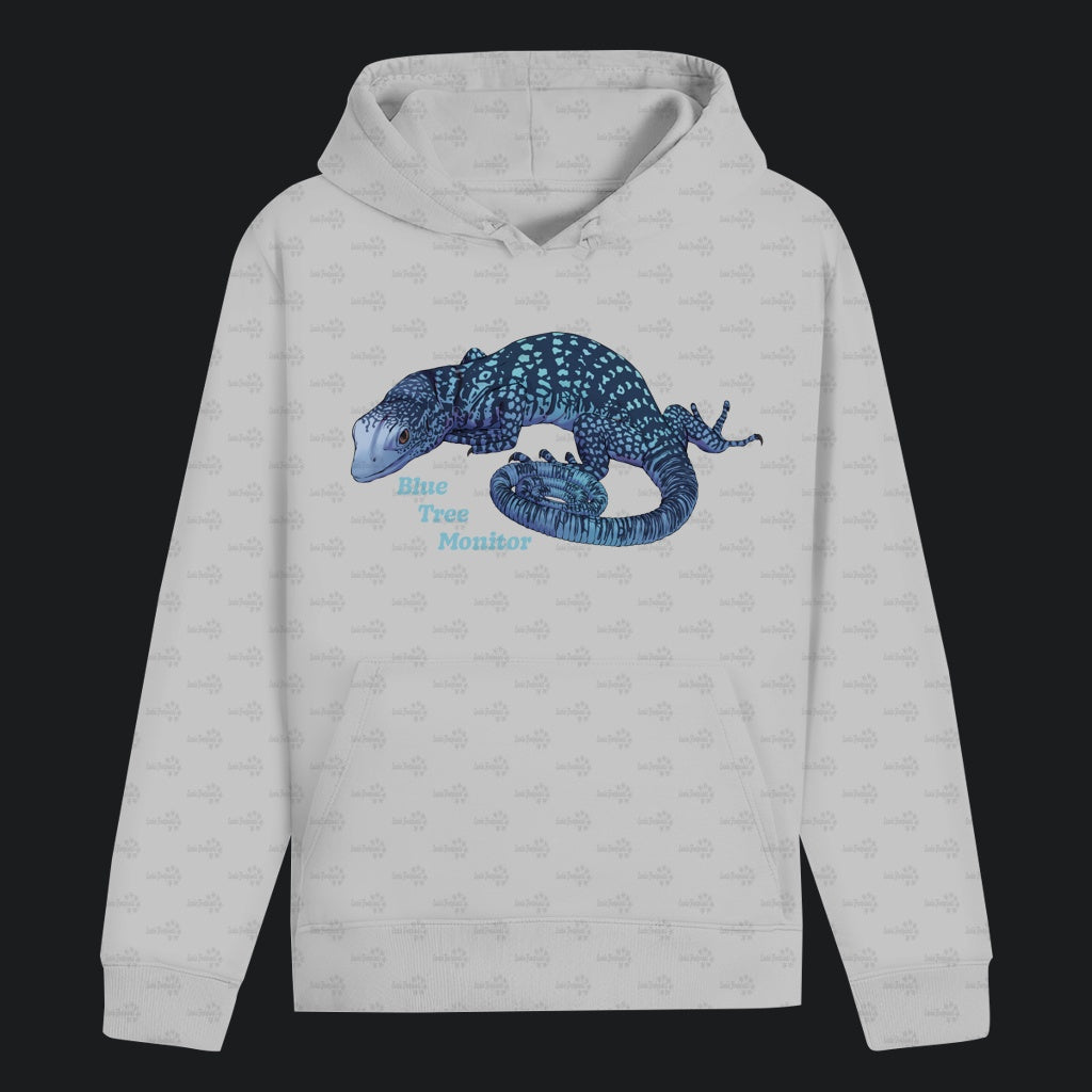 Unisex Bio Hoodie mit Bauchtasche | blauer Baumwaran Varanus macraei