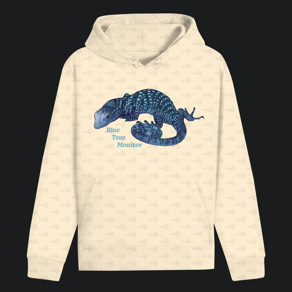 Unisex Bio Hoodie mit Bauchtasche | blauer Baumwaran Varanus macraei