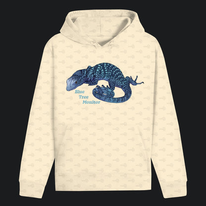 Unisex Bio Hoodie mit Bauchtasche | blauer Baumwaran Varanus macraei