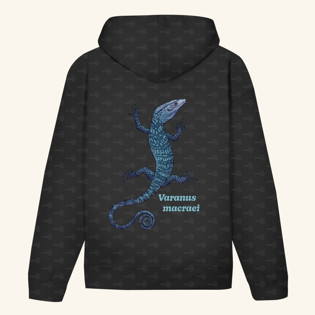 Unisex Bio Hoodie mit Bauchtasche | blauer Baumwaran Varanus macraei