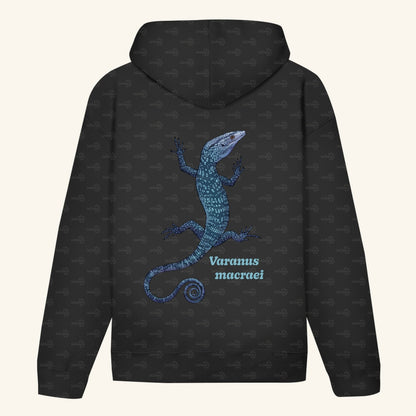 Unisex Bio Hoodie mit Bauchtasche | blauer Baumwaran Varanus macraei