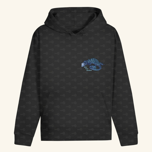 Unisex Bio Hoodie mit Bauchtasche | blauer Baumwaran Varanus macraei