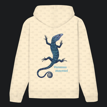 Unisex Bio Hoodie mit Bauchtasche | blauer Baumwaran Varanus macraei
