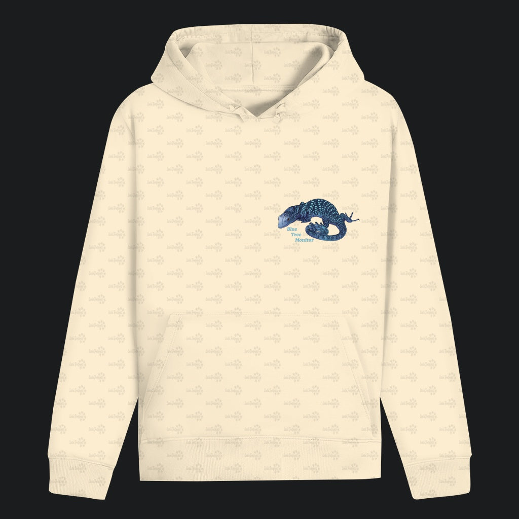 Unisex Bio Hoodie mit Bauchtasche | blauer Baumwaran Varanus macraei