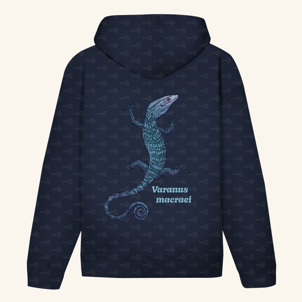 Unisex Bio Hoodie mit Bauchtasche | blauer Baumwaran Varanus macraei