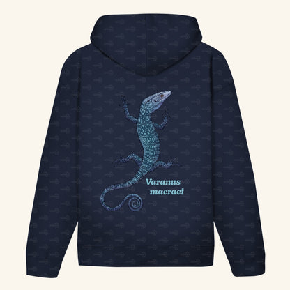 Unisex Bio Hoodie mit Bauchtasche | blauer Baumwaran Varanus macraei
