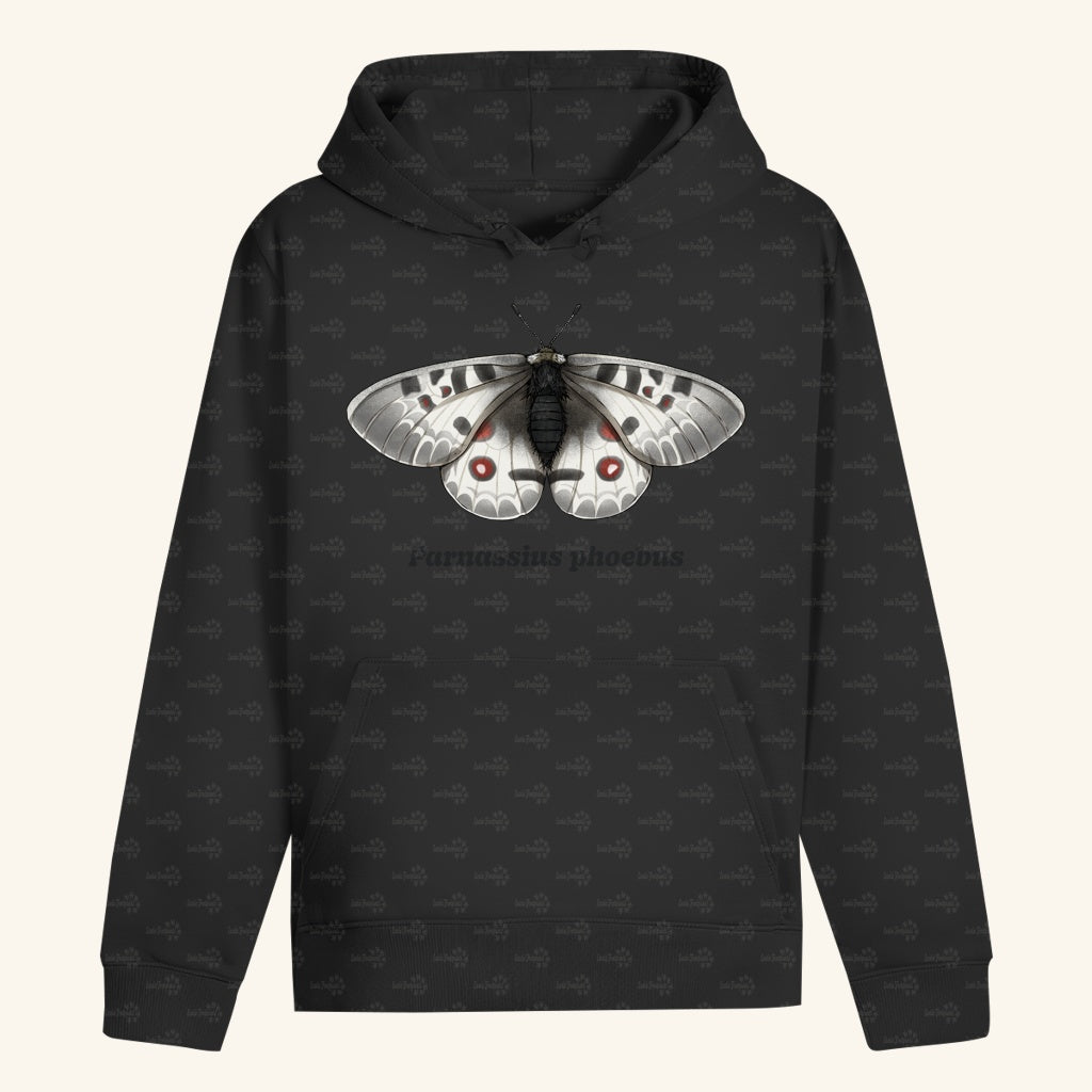 Unisex Bio Hoodie mit Bauchtasche | Alpenapollo Parnassius phoebus