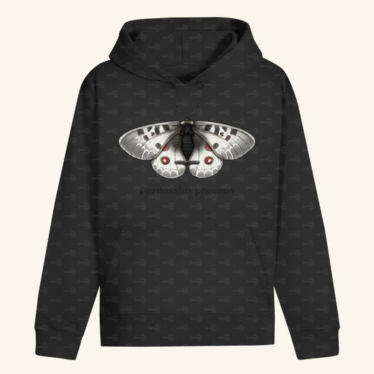 Unisex Bio Hoodie mit Bauchtasche | Alpenapollo Parnassius phoebus