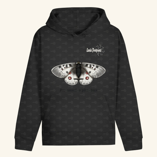 Unisex Bio Hoodie mit Bauchtasche | Alpenapollo Parnassius phoebus