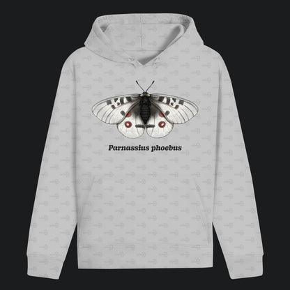 Unisex Bio Hoodie mit Bauchtasche | Alpenapollo Parnassius phoebus