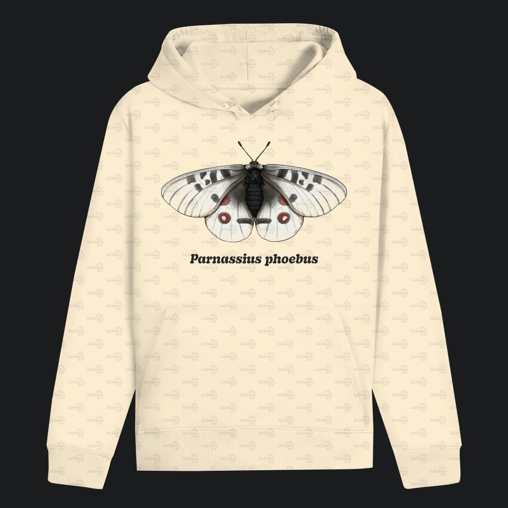 Unisex Bio Hoodie mit Bauchtasche | Alpenapollo Parnassius phoebus