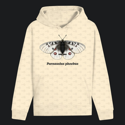 Unisex Bio Hoodie mit Bauchtasche | Alpenapollo Parnassius phoebus