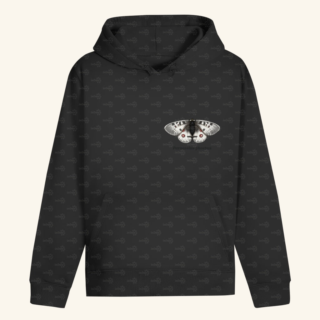 Unisex Bio Hoodie mit Bauchtasche | Alpenapollo Parnassius phoebus