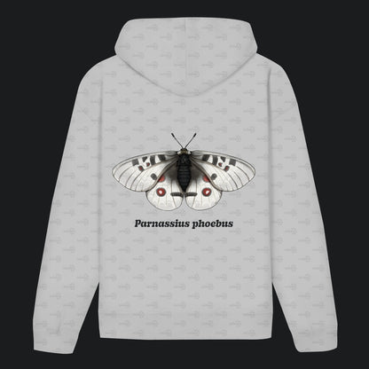 Unisex Bio Hoodie mit Bauchtasche | Alpenapollo Parnassius phoebus