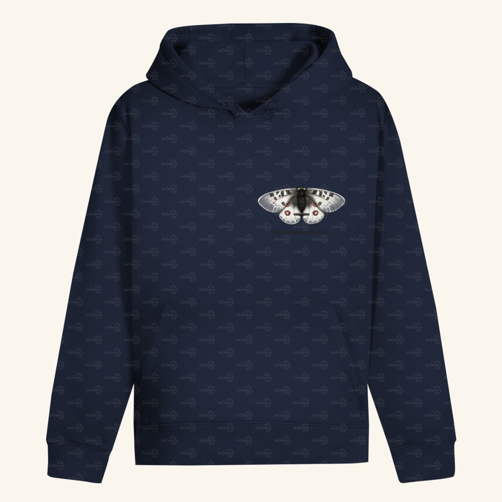 Unisex Bio Hoodie mit Bauchtasche | Alpenapollo Parnassius phoebus