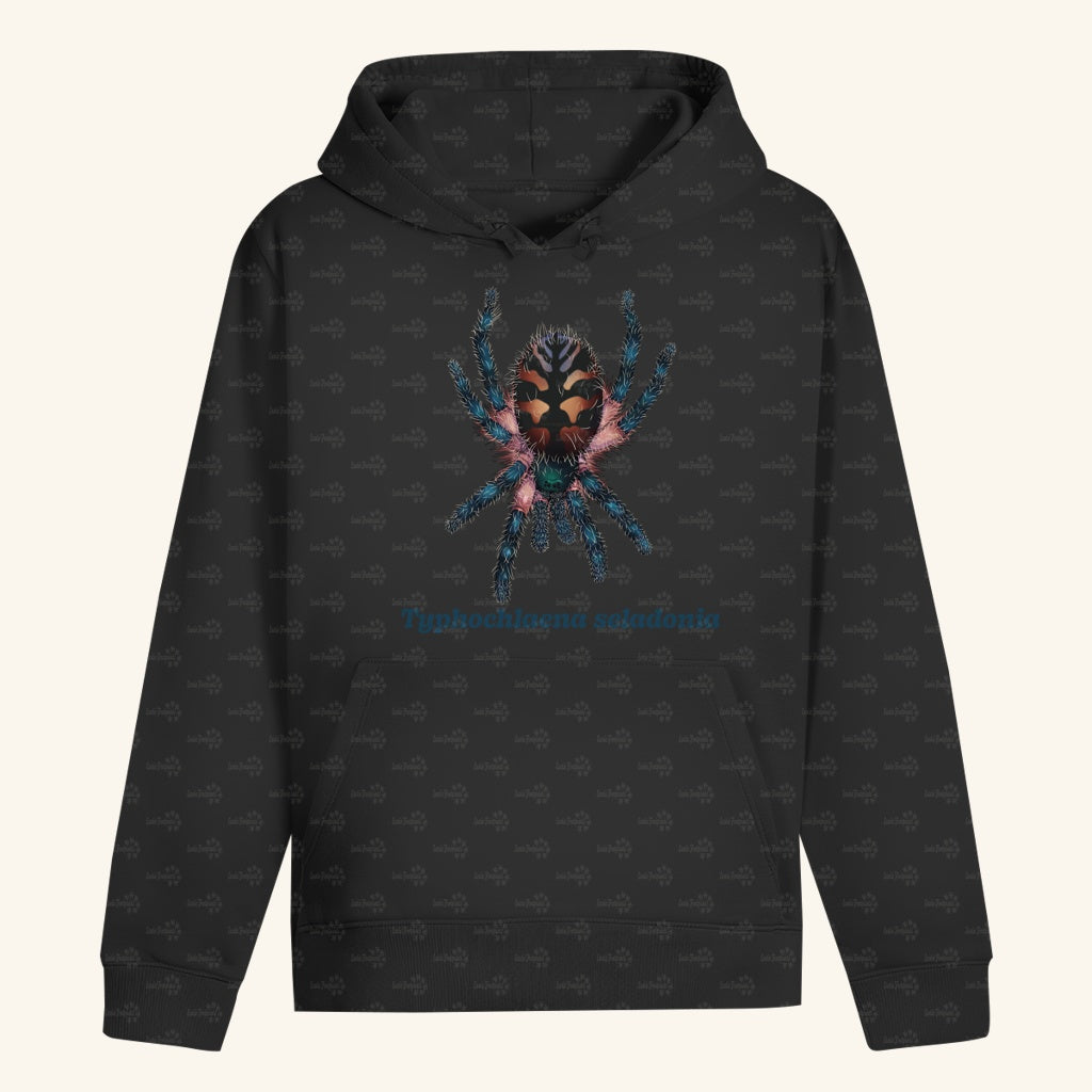 Unisex Bio Hoodie mit Bauchtasche | Brasilianische Juwelvogelspinne Typhochlaena seladonia