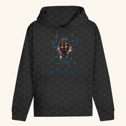Unisex Bio Hoodie mit Bauchtasche | Brasilianische Juwelvogelspinne Typhochlaena seladonia