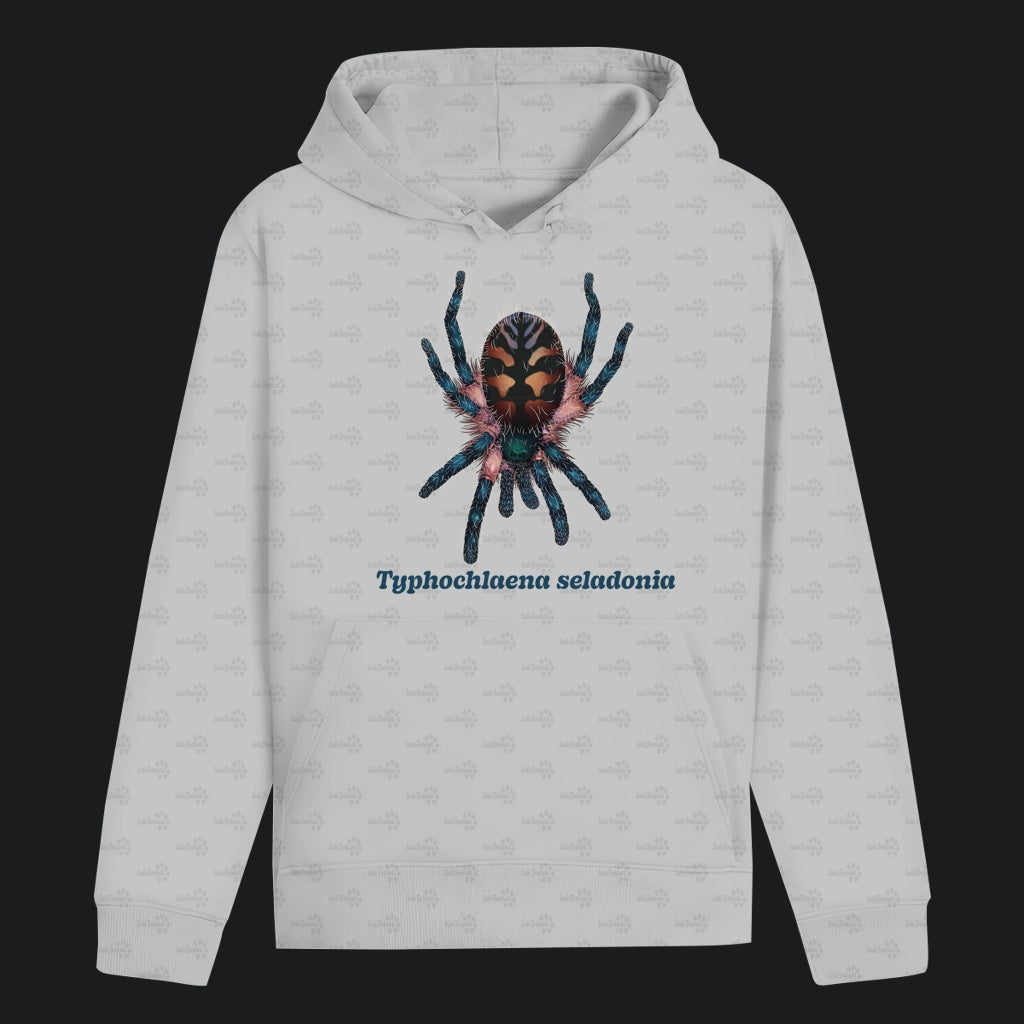 Unisex Bio Hoodie mit Bauchtasche | Brasilianische Juwelvogelspinne Typhochlaena seladonia