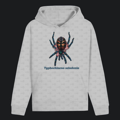 Unisex Bio Hoodie mit Bauchtasche | Brasilianische Juwelvogelspinne Typhochlaena seladonia