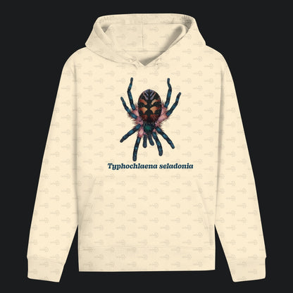 Unisex Bio Hoodie mit Bauchtasche | Brasilianische Juwelvogelspinne Typhochlaena seladonia