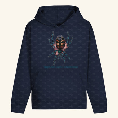 Unisex Bio Hoodie mit Bauchtasche | Brasilianische Juwelvogelspinne Typhochlaena seladonia
