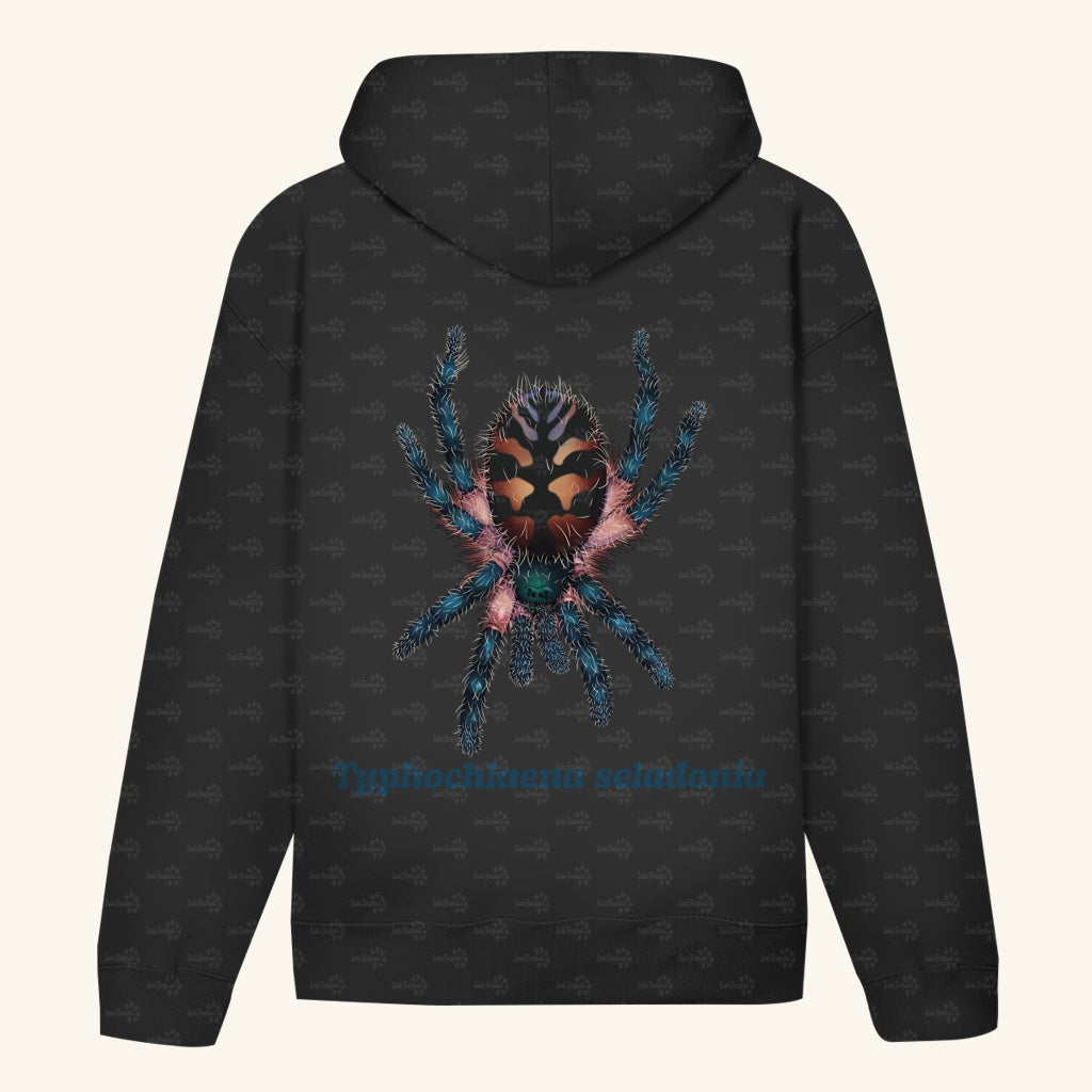 Unisex Bio Hoodie mit Bauchtasche | Brasilianische Juwelvogelspinne Typhochlaena seladonia