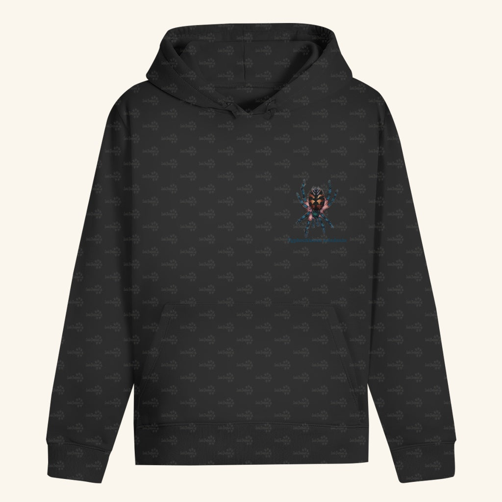 Unisex Bio Hoodie mit Bauchtasche | Brasilianische Juwelvogelspinne Typhochlaena seladonia