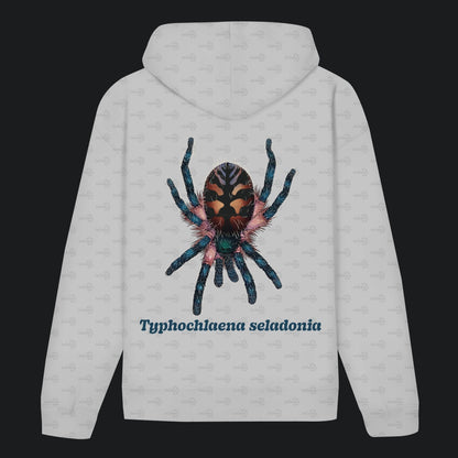 Unisex Bio Hoodie mit Bauchtasche | Brasilianische Juwelvogelspinne Typhochlaena seladonia