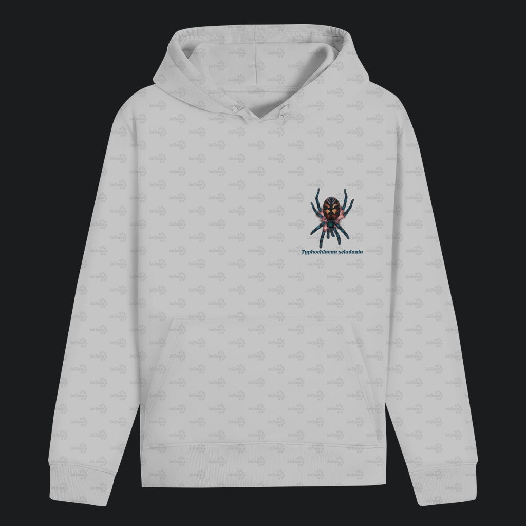 Unisex Bio Hoodie mit Bauchtasche | Brasilianische Juwelvogelspinne Typhochlaena seladonia