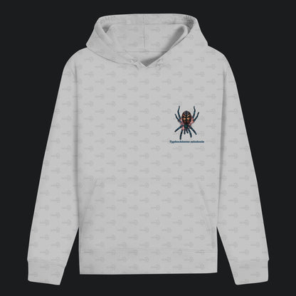 Unisex Bio Hoodie mit Bauchtasche | Brasilianische Juwelvogelspinne Typhochlaena seladonia