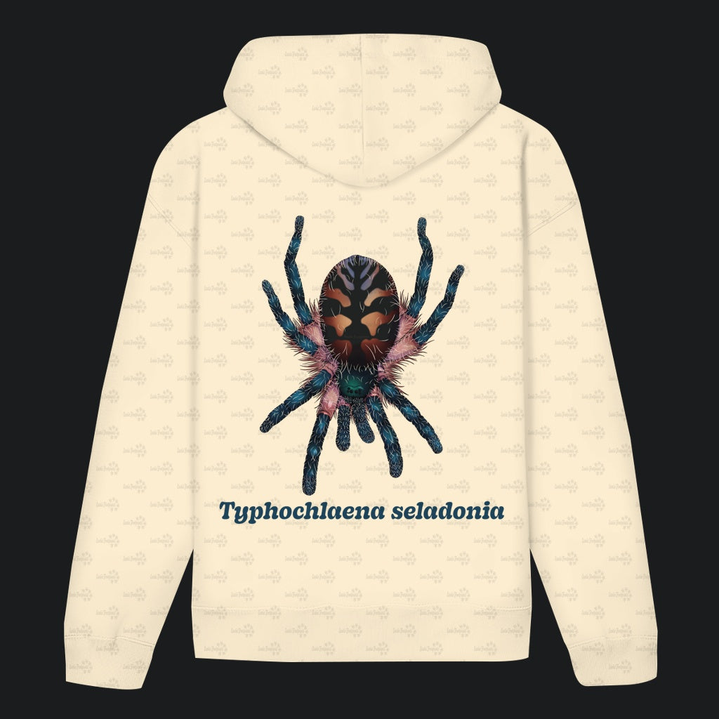 Unisex Bio Hoodie mit Bauchtasche | Brasilianische Juwelvogelspinne Typhochlaena seladonia