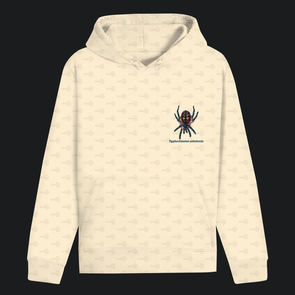 Unisex Bio Hoodie mit Bauchtasche | Brasilianische Juwelvogelspinne Typhochlaena seladonia
