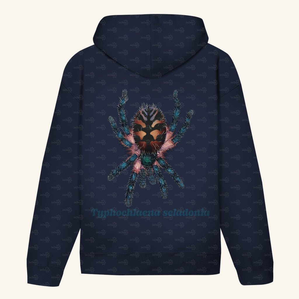 Unisex Bio Hoodie mit Bauchtasche | Brasilianische Juwelvogelspinne Typhochlaena seladonia