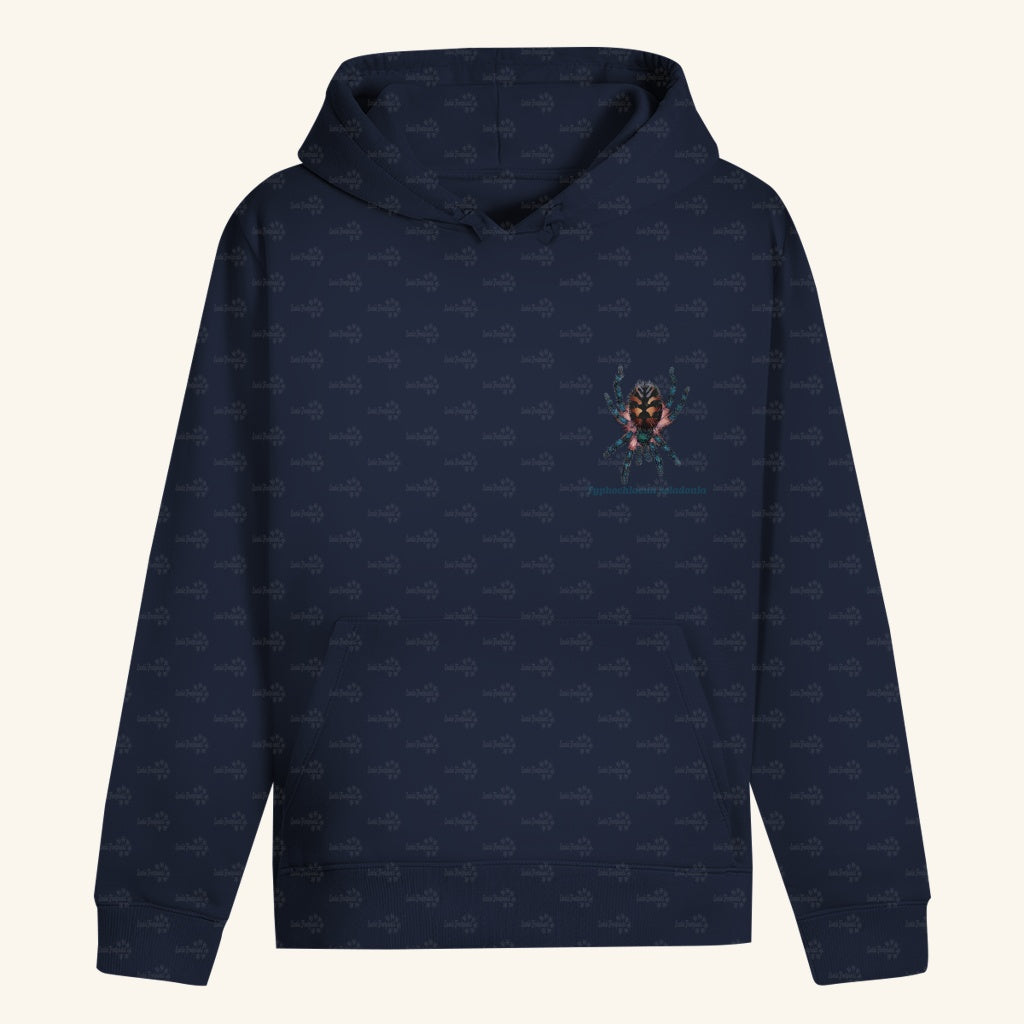 Unisex Bio Hoodie mit Bauchtasche | Brasilianische Juwelvogelspinne Typhochlaena seladonia