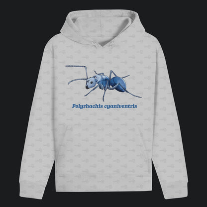 Unisex Bio Hoodie mit Bauchtasche | Blau schillernde Schuppenameise Polyrhachis cyaniventris