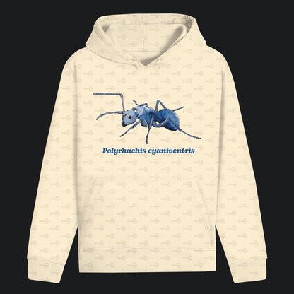 Unisex Bio Hoodie mit Bauchtasche | Blau schillernde Schuppenameise Polyrhachis cyaniventris