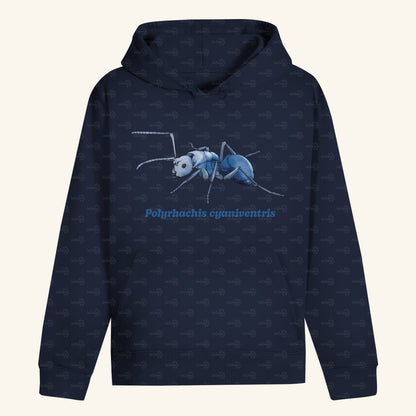 Unisex Bio Hoodie mit Bauchtasche | Blau schillernde Schuppenameise Polyrhachis cyaniventris