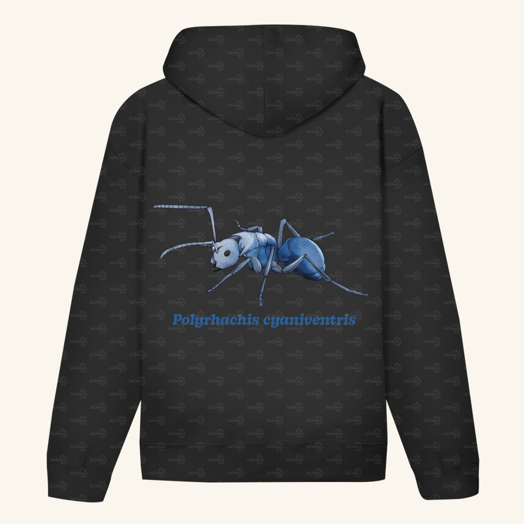 Unisex Bio Hoodie mit Bauchtasche | Blau schillernde Schuppenameise Polyrhachis cyaniventris