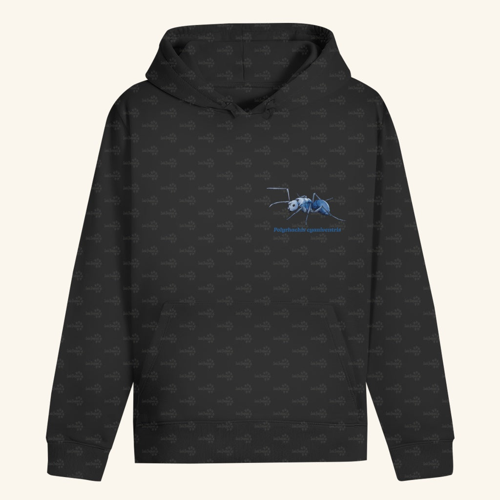 Unisex Bio Hoodie mit Bauchtasche | Blau schillernde Schuppenameise Polyrhachis cyaniventris