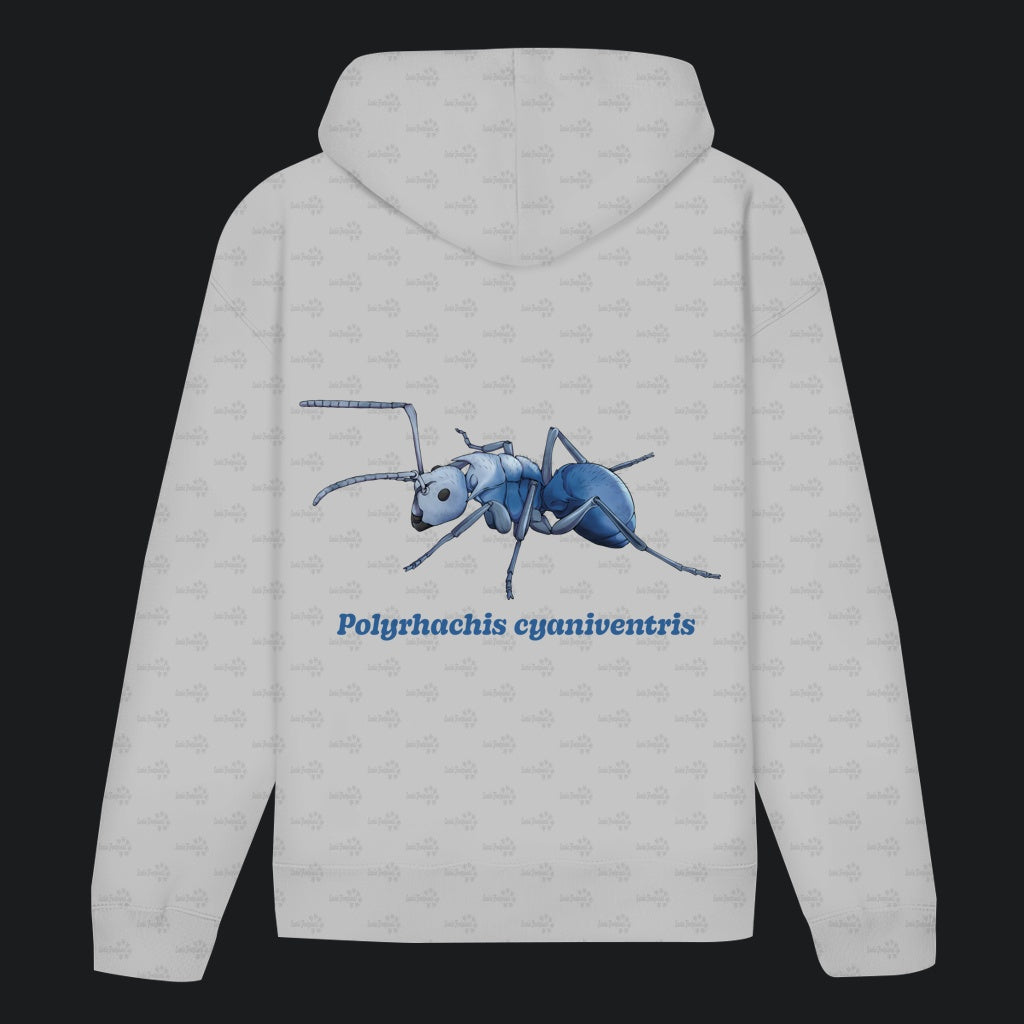 Unisex Bio Hoodie mit Bauchtasche | Blau schillernde Schuppenameise Polyrhachis cyaniventris