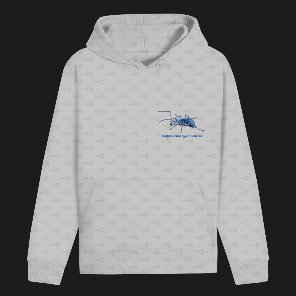 Unisex Bio Hoodie mit Bauchtasche | Blau schillernde Schuppenameise Polyrhachis cyaniventris