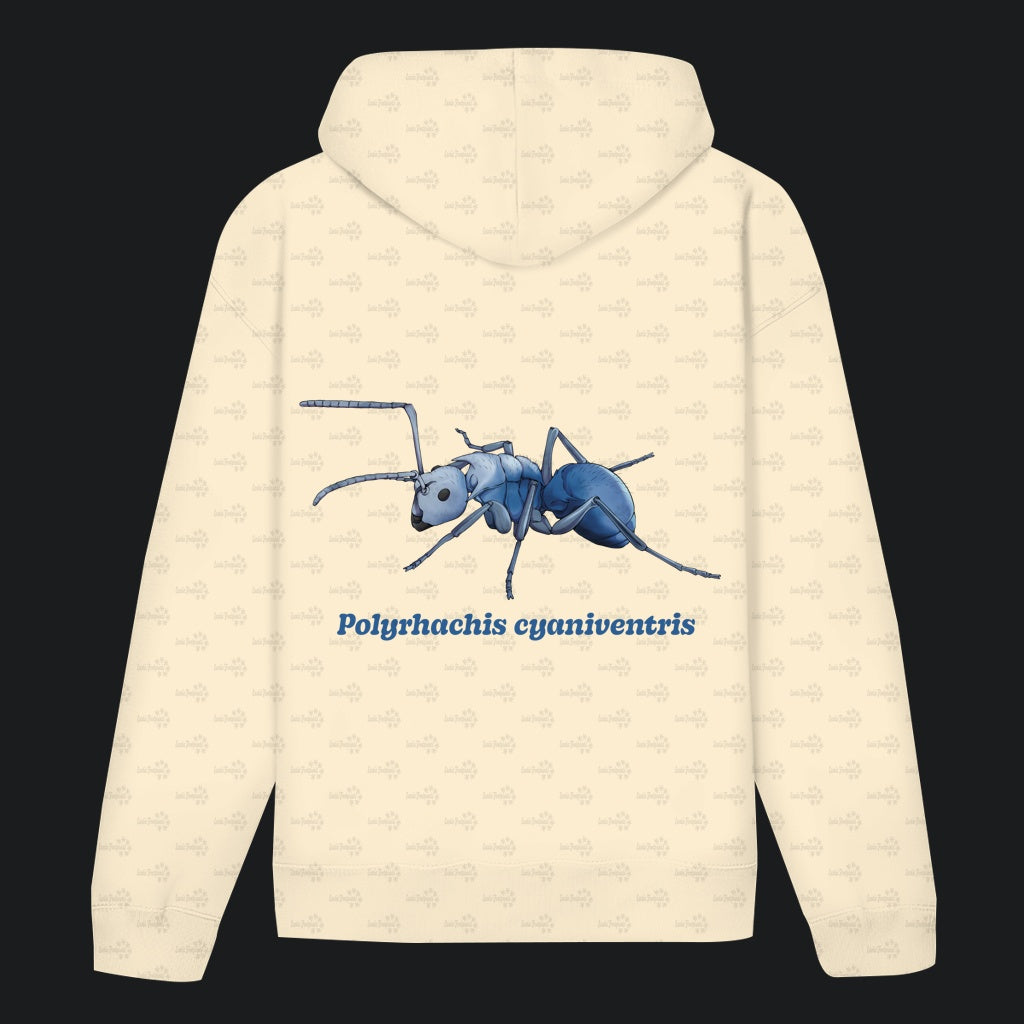 Unisex Bio Hoodie mit Bauchtasche | Blau schillernde Schuppenameise Polyrhachis cyaniventris