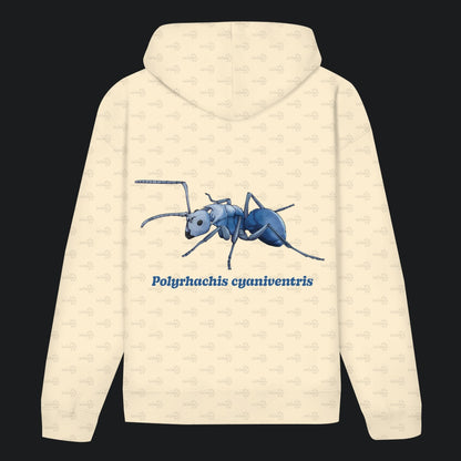 Unisex Bio Hoodie mit Bauchtasche | Blau schillernde Schuppenameise Polyrhachis cyaniventris