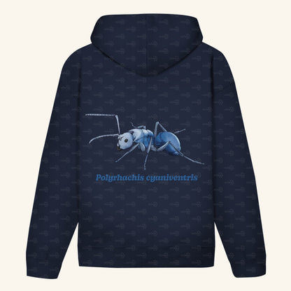 Unisex Bio Hoodie mit Bauchtasche | Blau schillernde Schuppenameise Polyrhachis cyaniventris