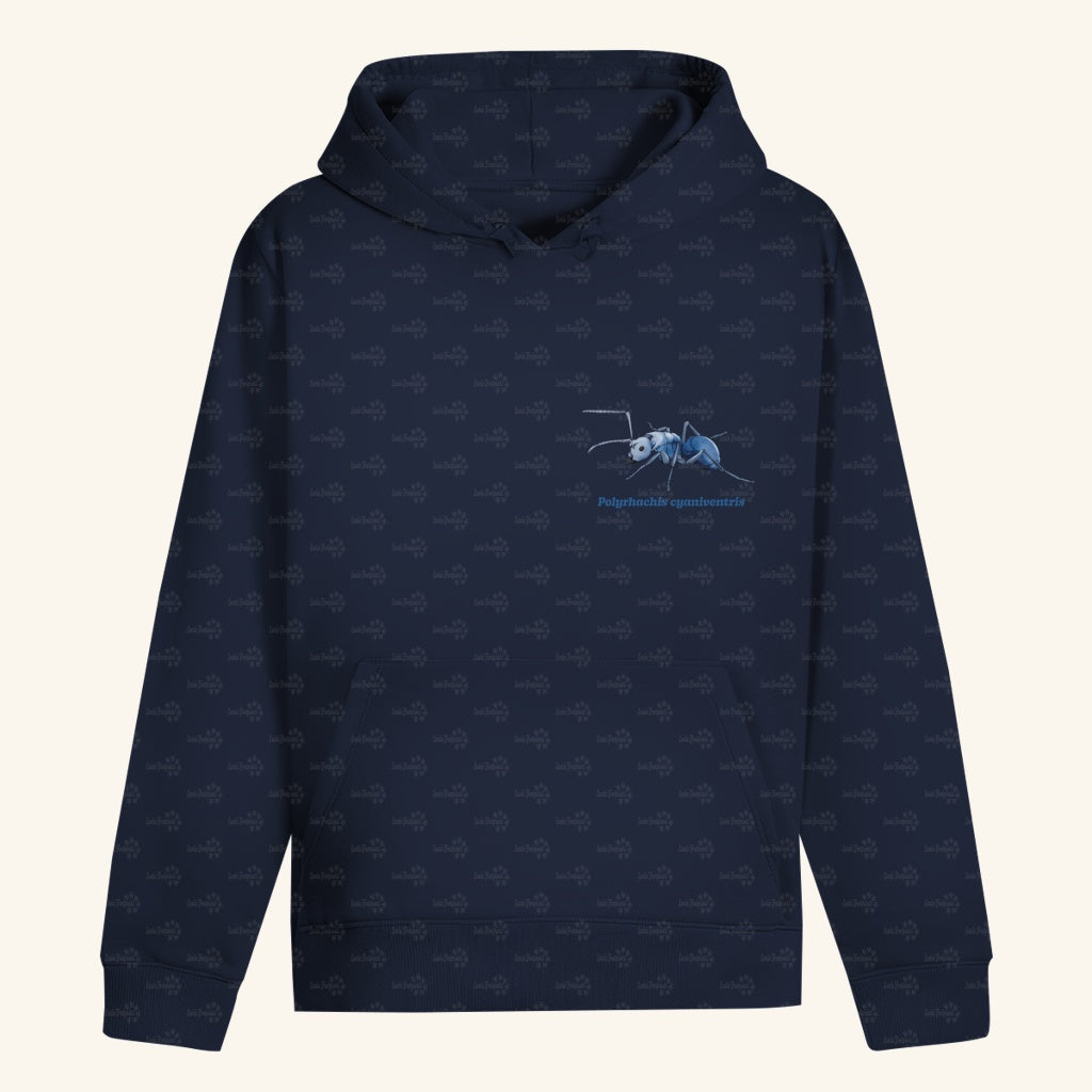 Unisex Bio Hoodie mit Bauchtasche | Blau schillernde Schuppenameise Polyrhachis cyaniventris