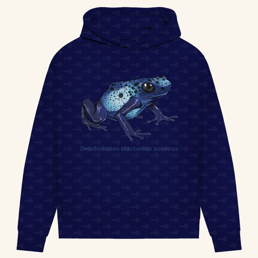 Damen Bio Hoodie mit Seitentaschen | Azurblauer Baumsteiger Dendrobates tinctorius azureus
