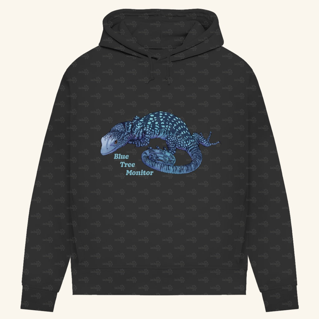 Damen Bio Hoodie mit Seitentaschen | blauer Baumwaran Varanus macraei