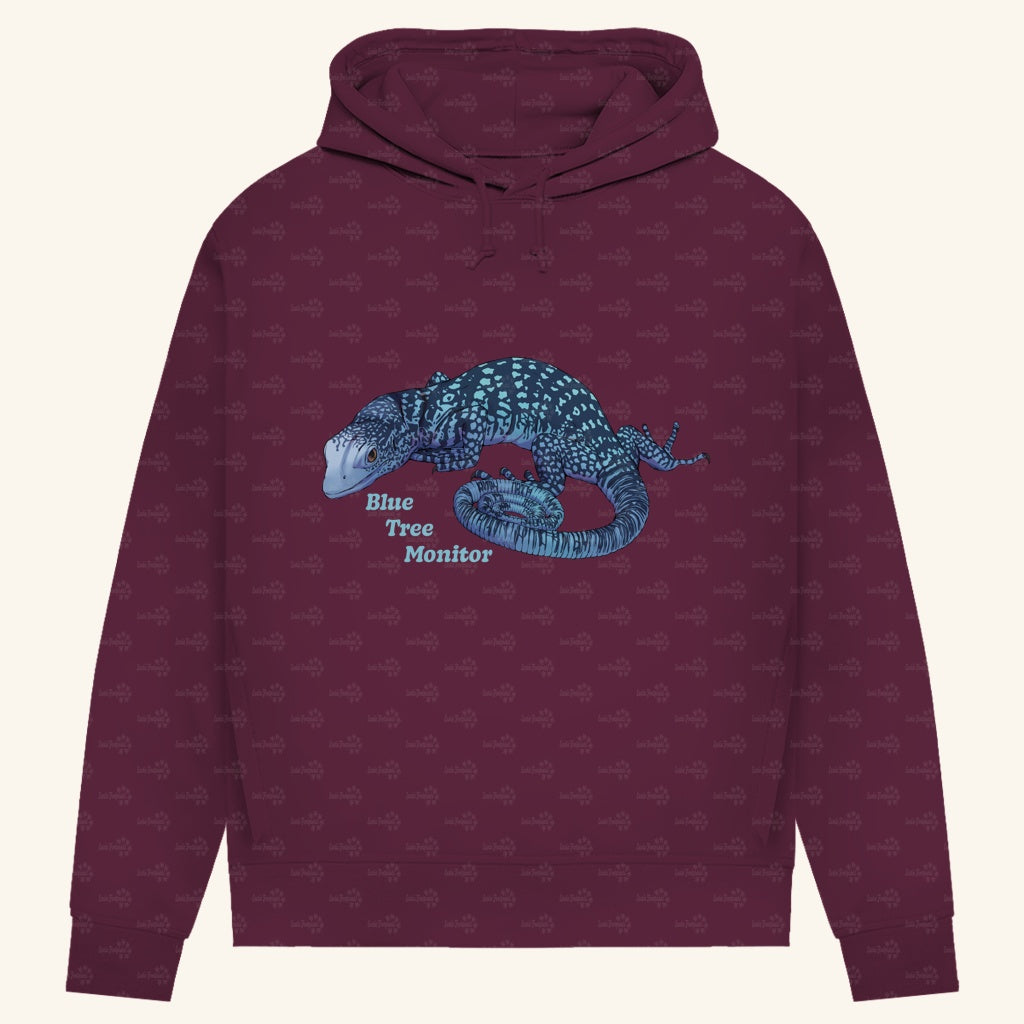 Damen Bio Hoodie mit Seitentaschen | blauer Baumwaran Varanus macraei