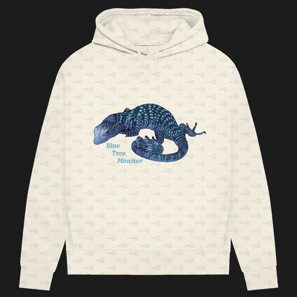 Damen Bio Hoodie mit Seitentaschen | blauer Baumwaran Varanus macraei