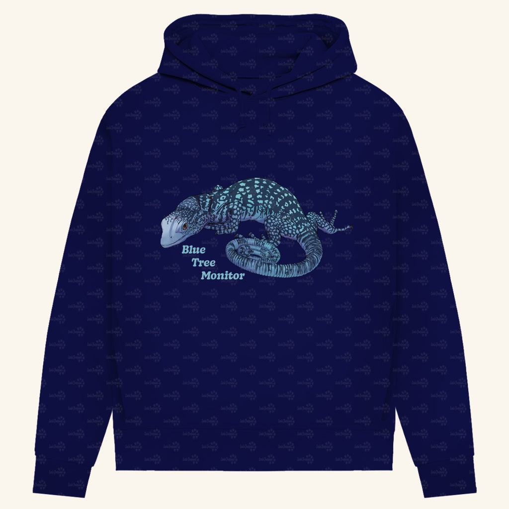 Damen Bio Hoodie mit Seitentaschen | blauer Baumwaran Varanus macraei